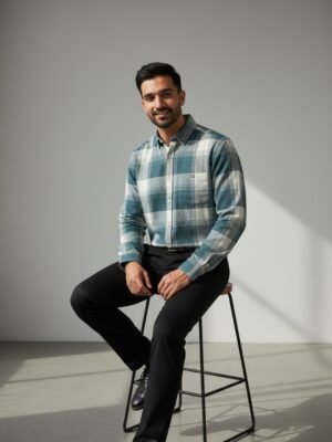 Green & White Checkered Premium Cotton Shirt
