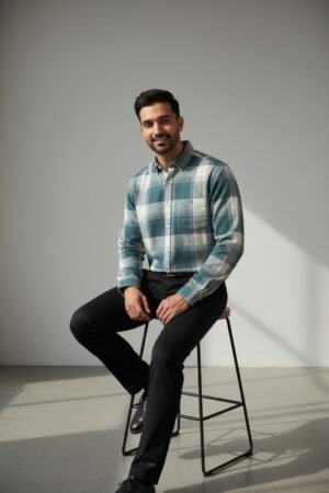 Green & White Checkered Premium Cotton Shirt