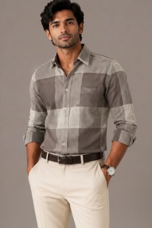 Grey Premium Cotton Checkered Shirt