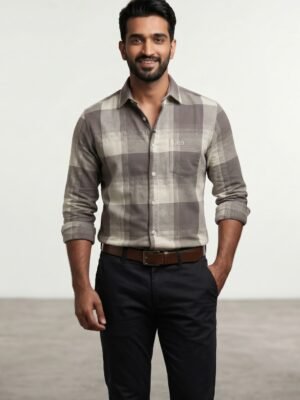 Grey Premium Cotton Checkered Shirt