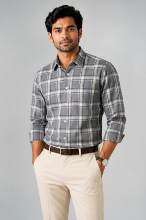Grey Premium Linen Checkered Shirt