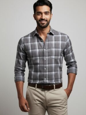 Grey Premium Linen Checkered Shirt