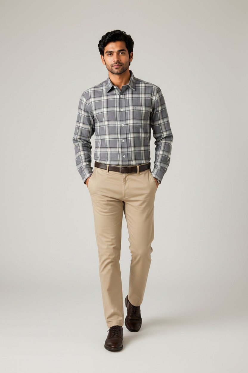 Grey Premium Linen Checkered Shirt - Image 3