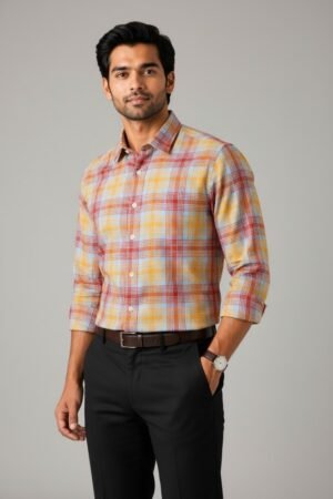 Premium Linen Blend Checks Full Sleeves Shirt