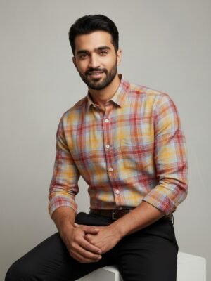 Premium Linen Blend Checks Full Sleeves Shirt