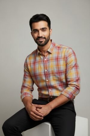 Premium Linen Blend Checks Full Sleeves Shirt