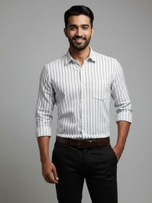 White & Black Pinstripe Premium Cotton Shirt
