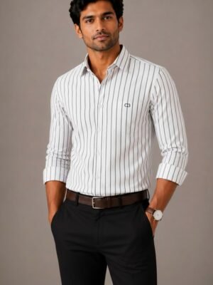 White Premium Cotton Striped Shirt
