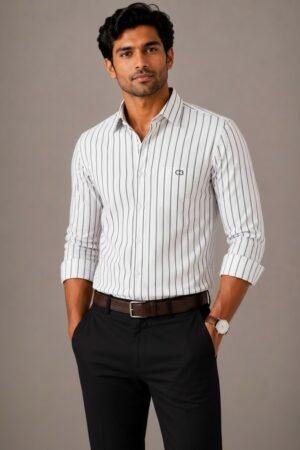 White Premium Cotton Striped Shirt